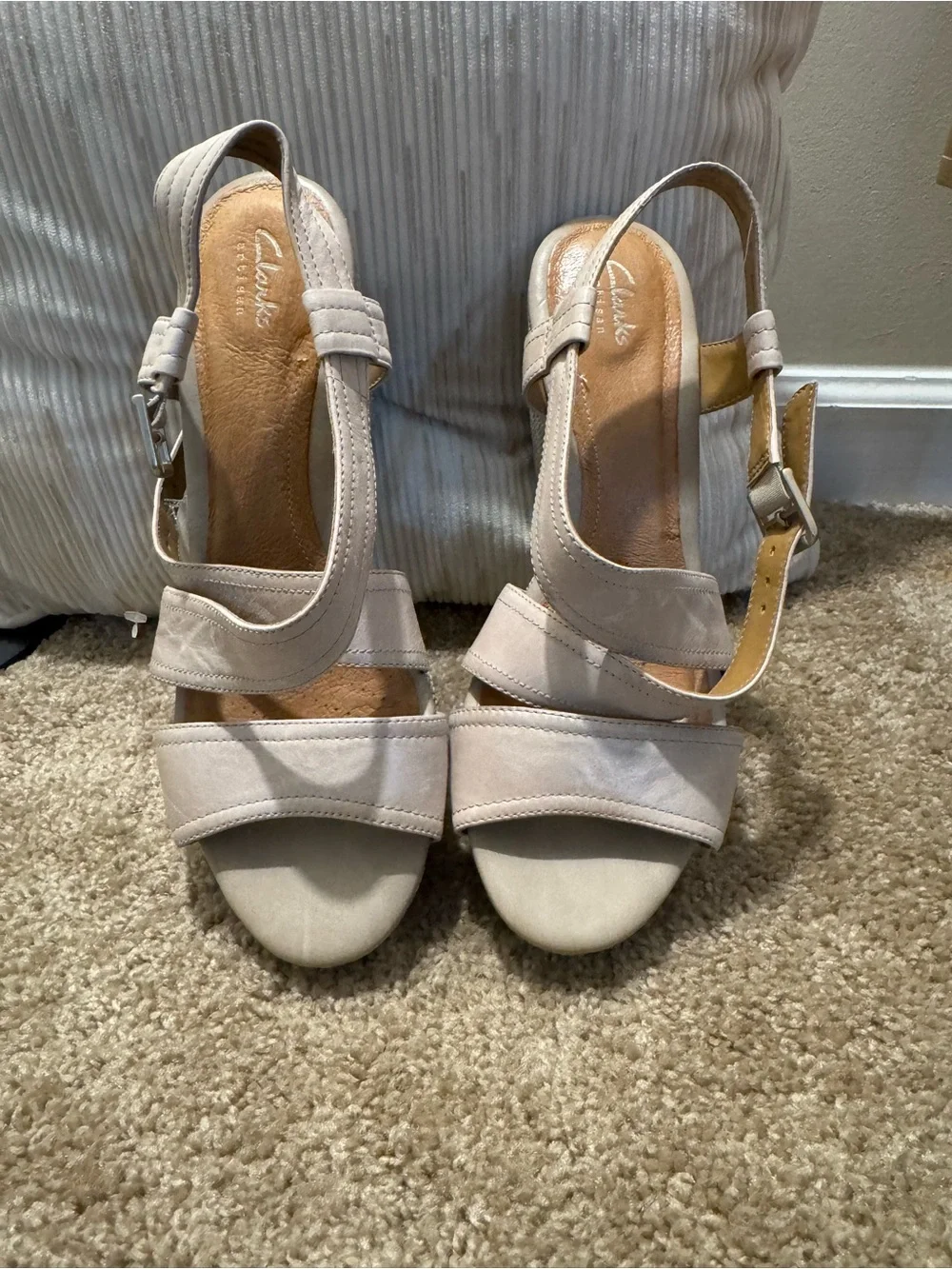 Clarks Taupe Wedge Sandals with Textured Platform